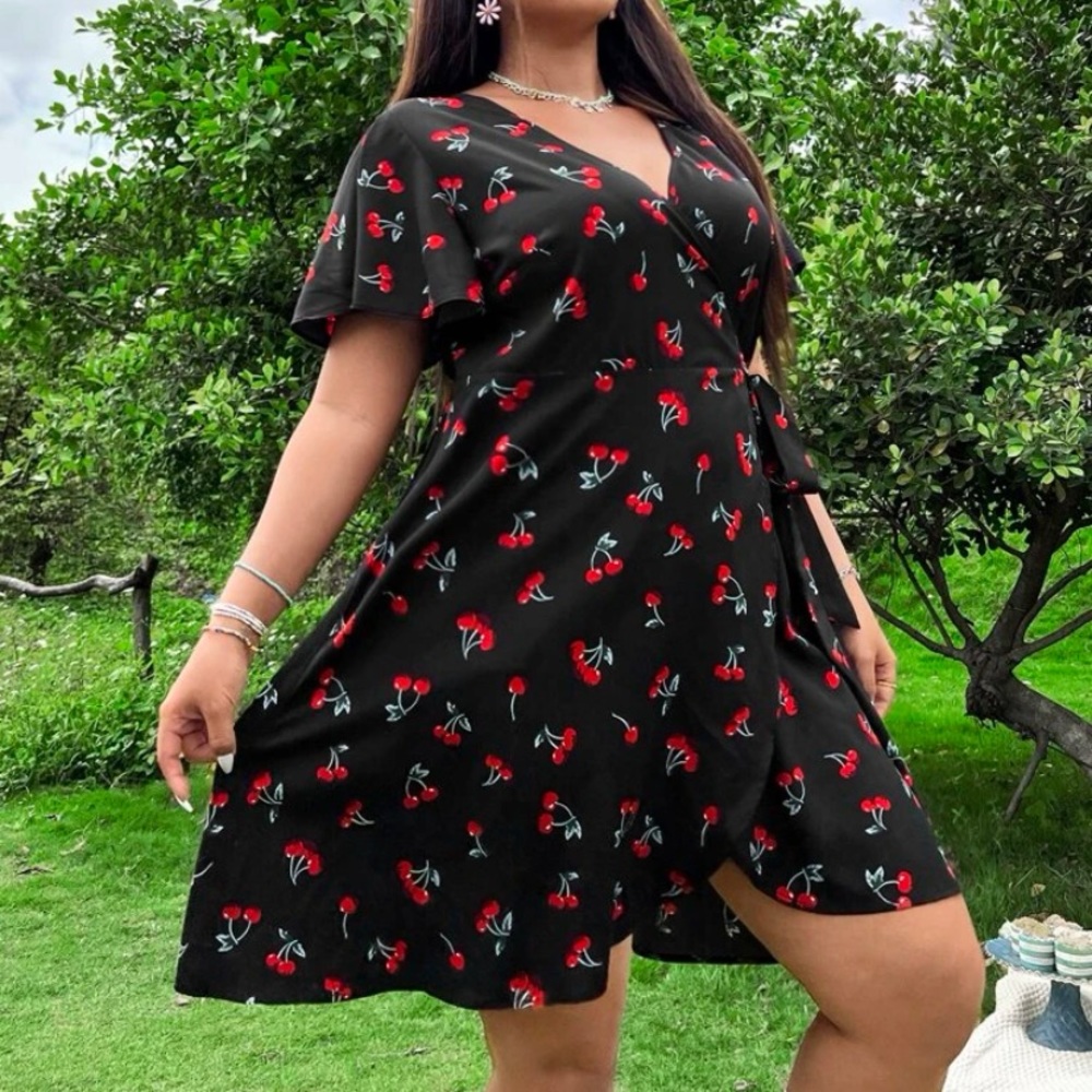 Plus Size Cherry Print Dress